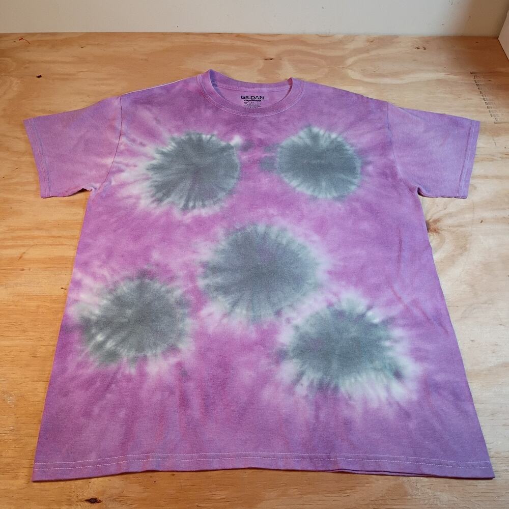 Mens MEDIUM Tie Dye T-Shirt Purple Gray Burst Short Sleeve Hippie Gildan...